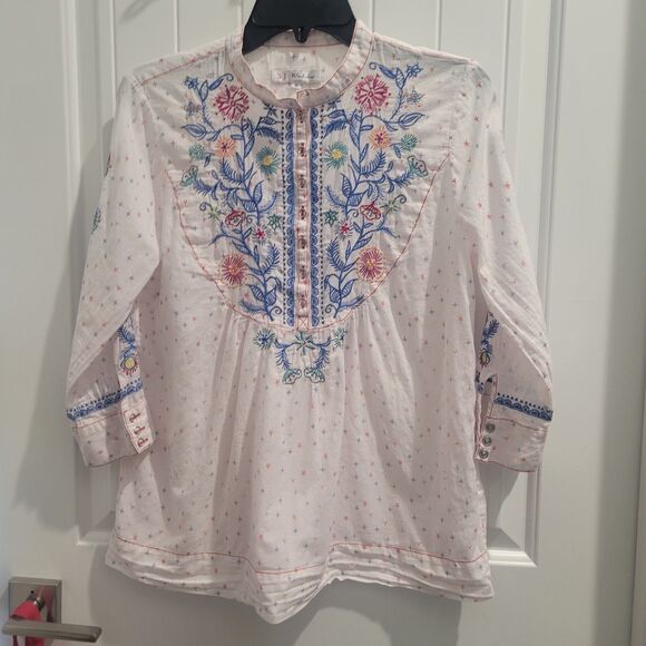 Johnny Was 3J Workshop Boho Floral Embroidered Top S Festival Multicolor Peasant - Picture 13 of 13